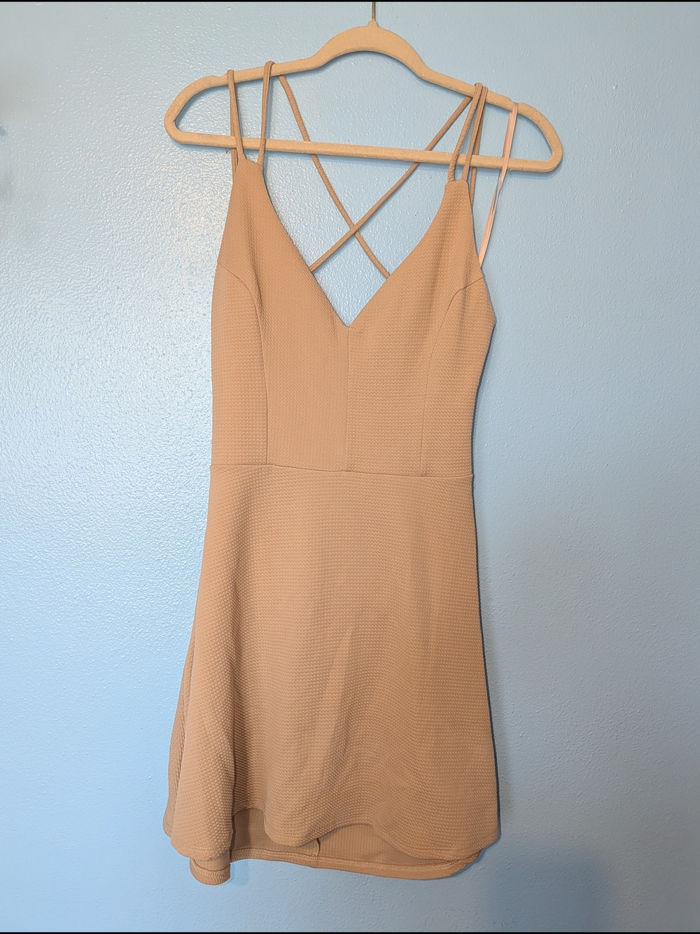 Tan Strappy V-Neck Mini Dress